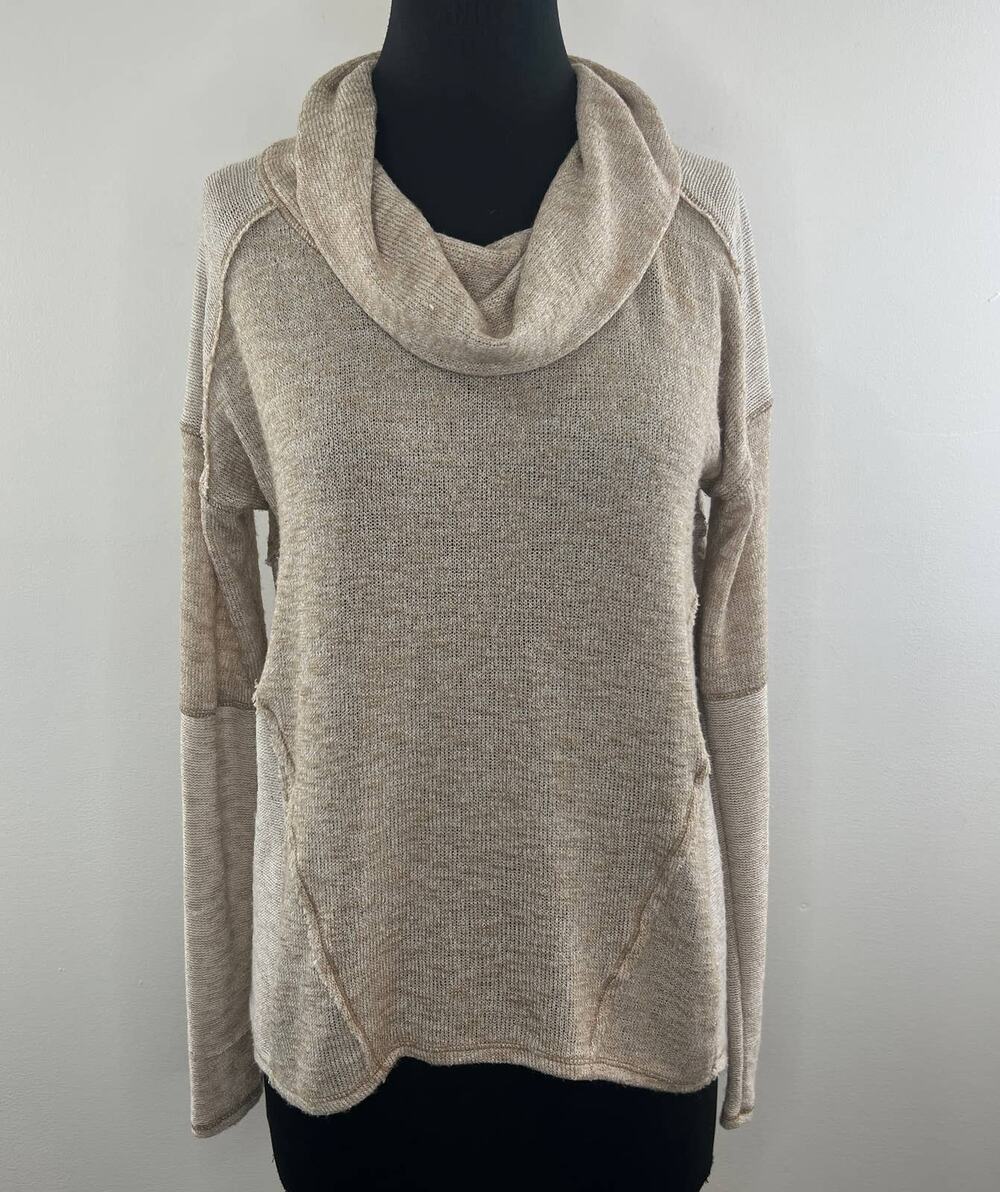 Free People We The Free Beige Oatmeal Knit Cowl Neck Relaxed Fit Tunic Top M